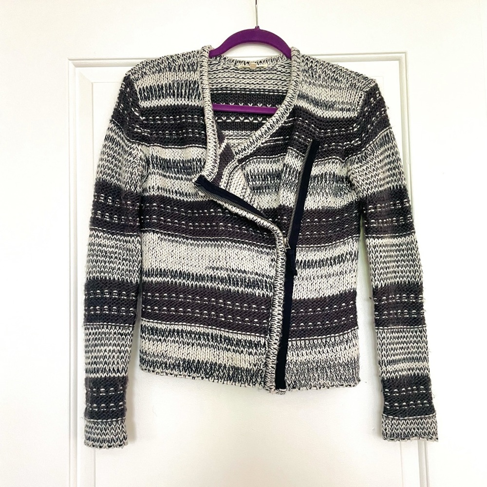 LA made grey and white zipper cardigan sweater